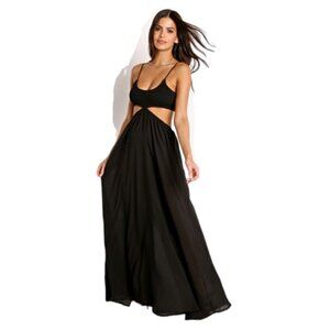 Black Indah Innocence Solid Smocked Maxi Dress - Small